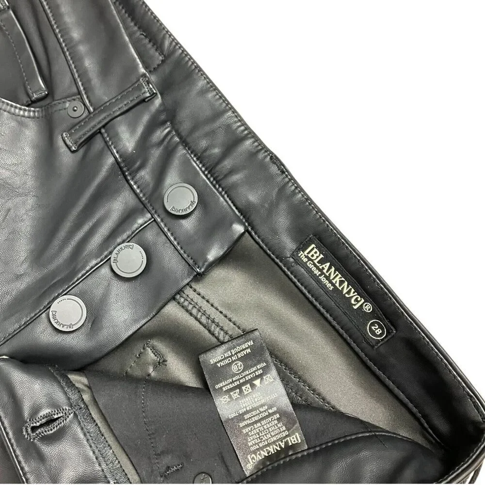 Blank NYC Pants‎ 28 Black Faux Leather High Rise Skinny Button Fly Great Jones